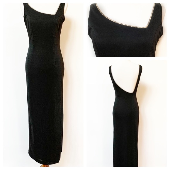 Dave & Johnny Black Rhinestones Shimmer Backless Evening Gown Size 4 - Picture 2 of 8
